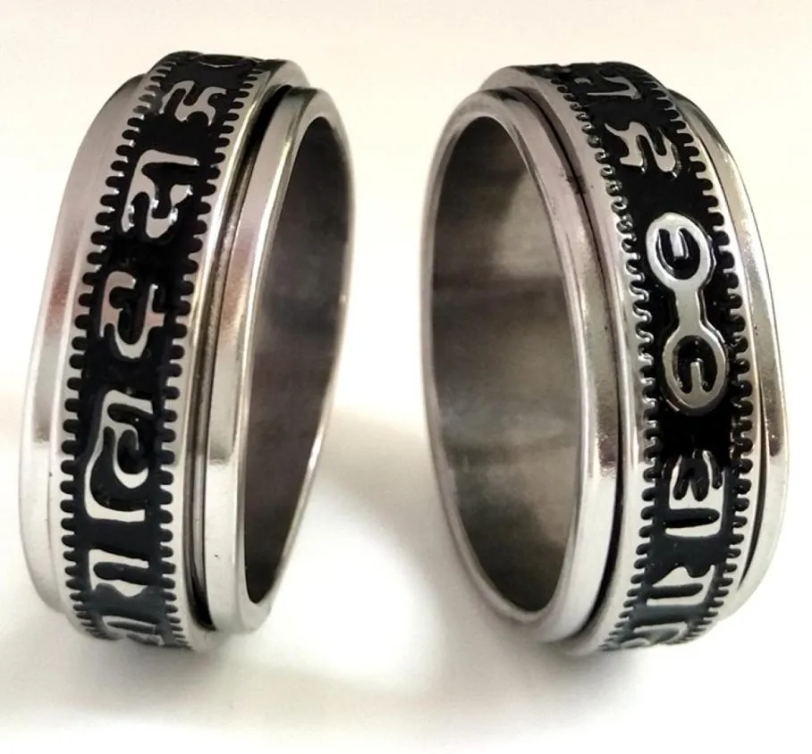 20pcs Retro geschnitzte buddhistische Schriften die sechs Wörter Mantra Spin Edelstahl Spinner Ring Männer Frauen einzigartige Glücksschmuck b4308627