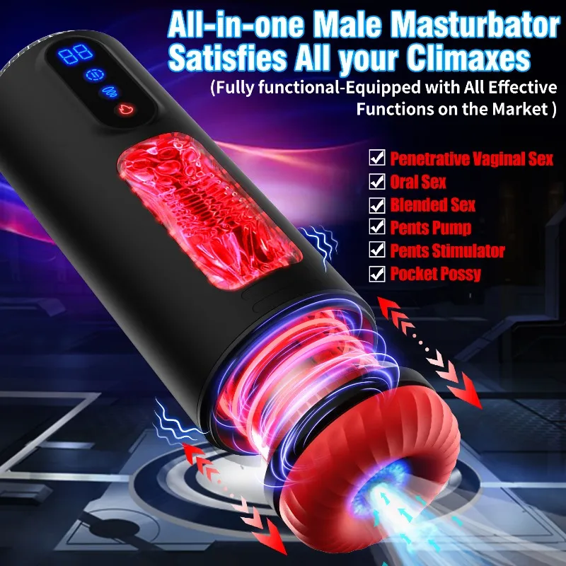 Sexleksaker Hot Selling Hela Automatic Real Deep Throat Airplane Cup For Men's Electric Telescopic Suction, uttal vibrationsvärme Sexleksaker för män