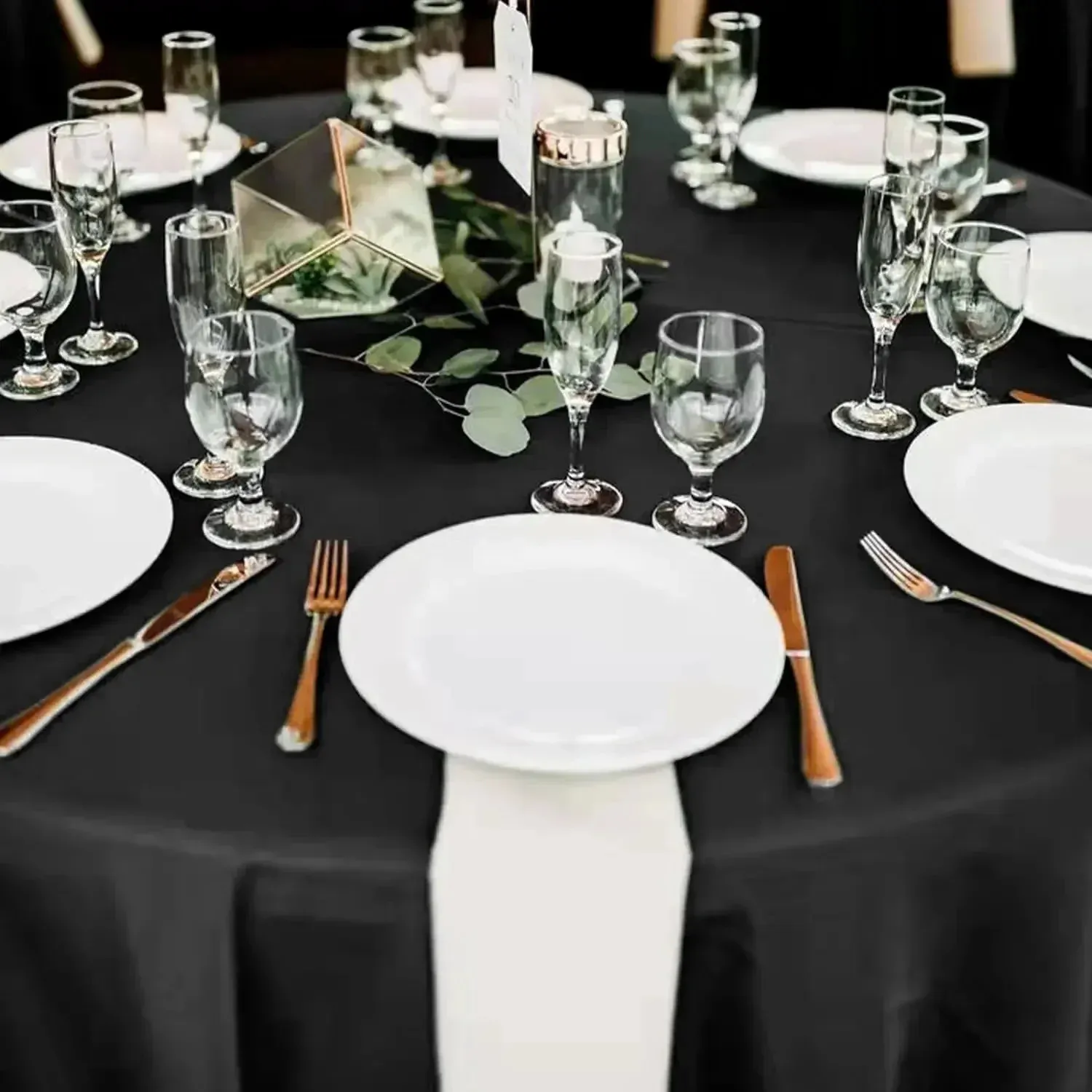10 Pack Black Round Tablecloth 90 Inch Waterproof Polyester Table Cloth For  Round, image size:1500x1500