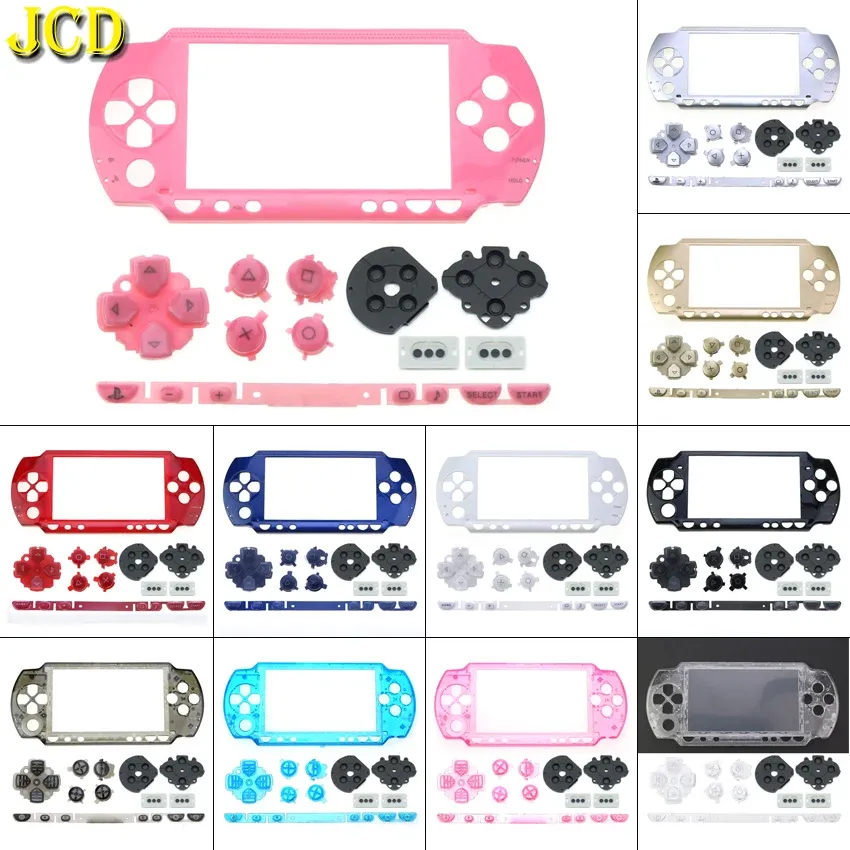 Fall JCD Front Shell Case för Sony PSP1000 Konsolens ansiktsplattor Husskydd + Button Kit + Ledande gummiknapp för PSP 1000