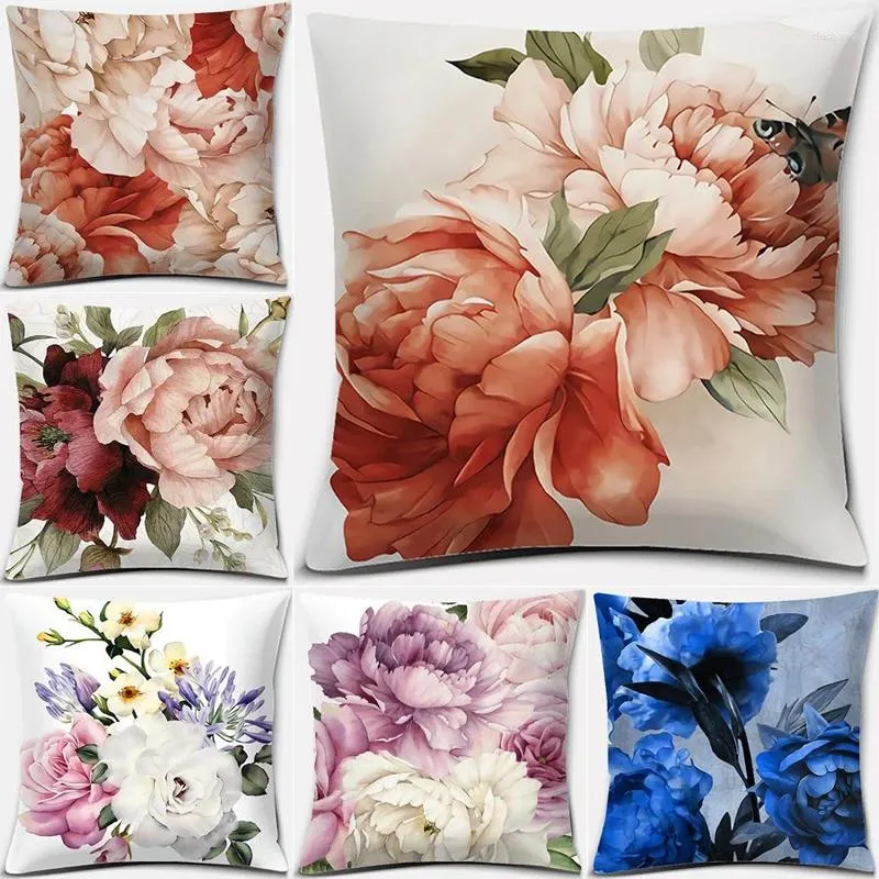 Kudde vintage blommor påfågel tryck kuddar fall blommande pion polyester täcker fyrkant kast kuddar för soffa heminredning