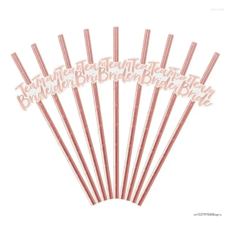 Disposable Cups Straws 12pc Rose Golden Paper Team Bride Drinking Straw For Wedding Party Supply