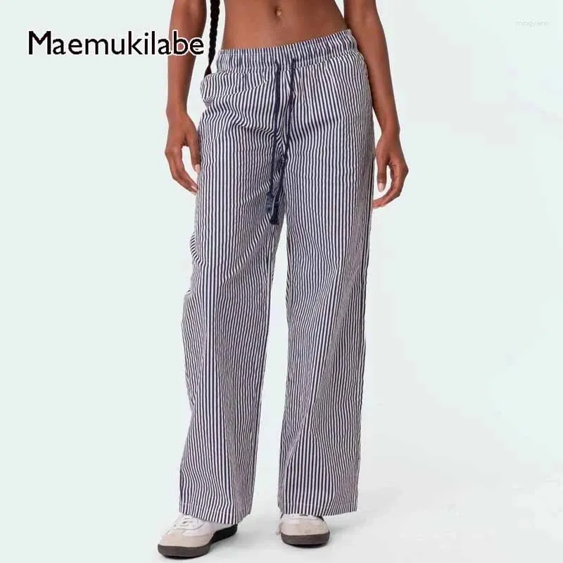 Pantaloni da donna Maemukilabe Stampa casual a strisce Donne che corsela elastica gamba larga pantaloni sciolti pantaloni da strada