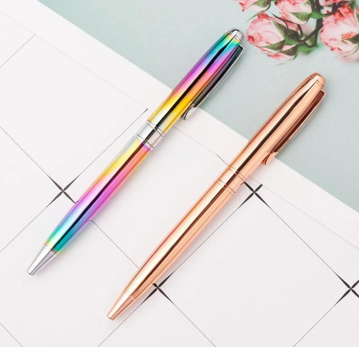 Rainbow Rose Gold Metal Ballpoint Pen Student Teacher Writing Gift Advertising Signature Business Pen Stationery Office Supplies S6473555