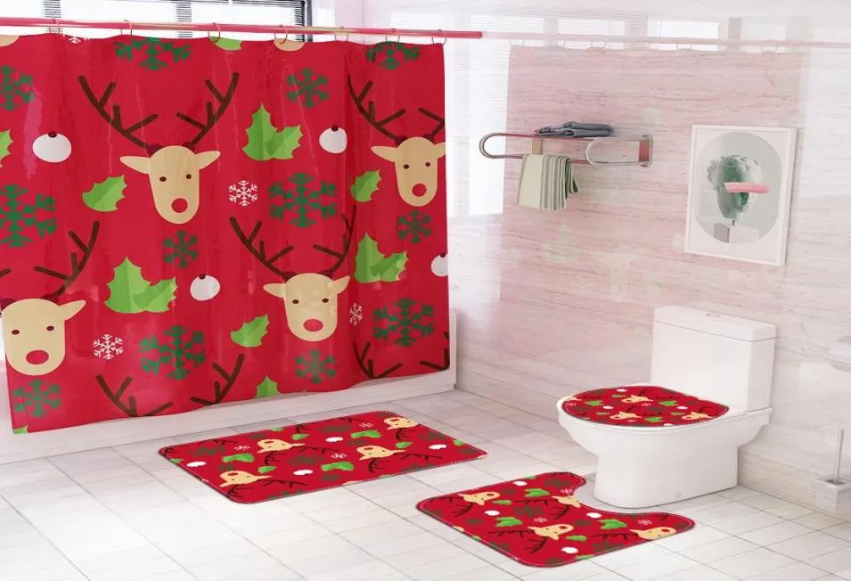 Ковры рождественская печать водонепроницаемая домашняя занавеска для душа полиэфирная ванная комната с четырьмя частями set4974222