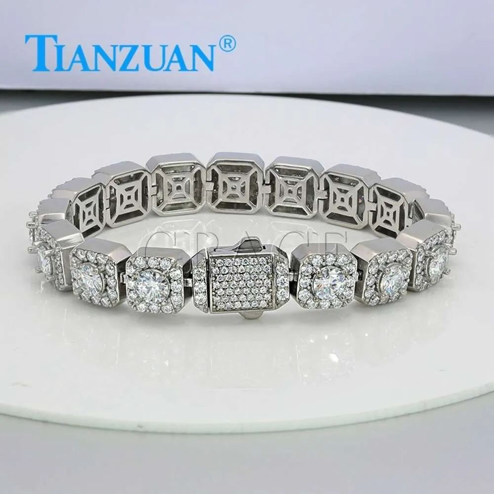 Браслет 10 мм 12 мм квадратный хип -хоп Sier Cuban D VVS Ball Moissanite Ice Cut Link Jewelry Jewelry Женщины мужчины подарки