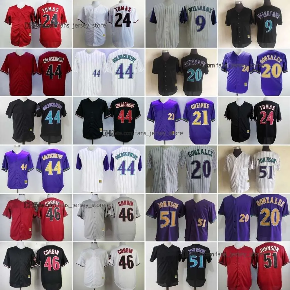 Throwback Baseball Jersey 44 Paul Goldschmidt 51 Randy Johnson 9 Matt Williams 20 Luis Gonzalez 21 Zack Greinke 24 Yasmany Tomas 46 Patrick Corbin Jersey