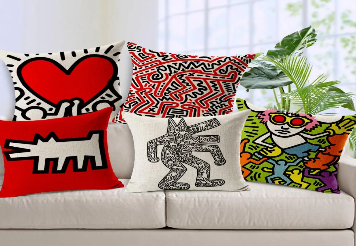 Keith Haring Cousion Okładka Nowoczesna wystrój domu Rzuć poduszka futerał samochodowy Vintage Nordic Cushion Cover for Sofa Dekoracyjna poduszka CO9231019