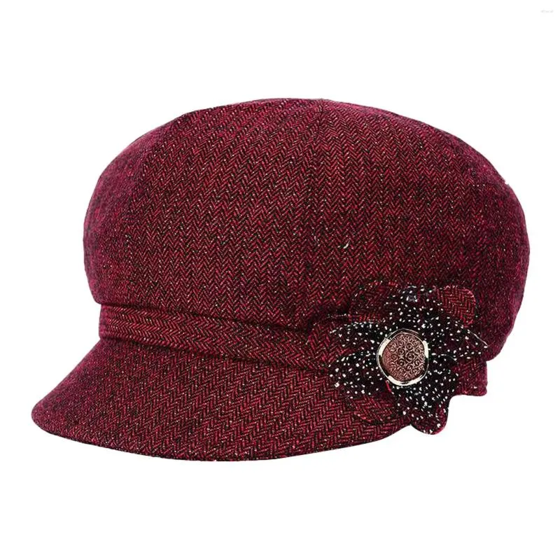 Ballkappen Leder für Frauen Retro Klassische Visorkappe Beret Hüte mit Blumenschnallen Frau Damen Kleinkind Girl Hut