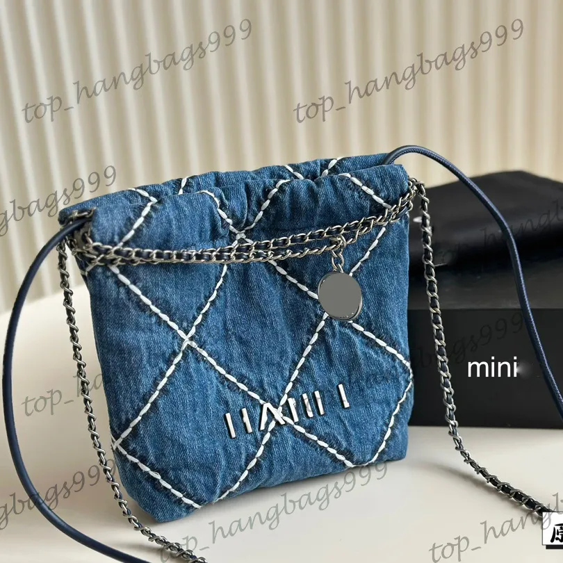 Womens Washed Denim Blue 22 Classic Mini Quilted Crossbody Handbags With Coin Round Strap Strap Purse Diamond Lattice Outdoor Luxury Brand Pouch 22CM