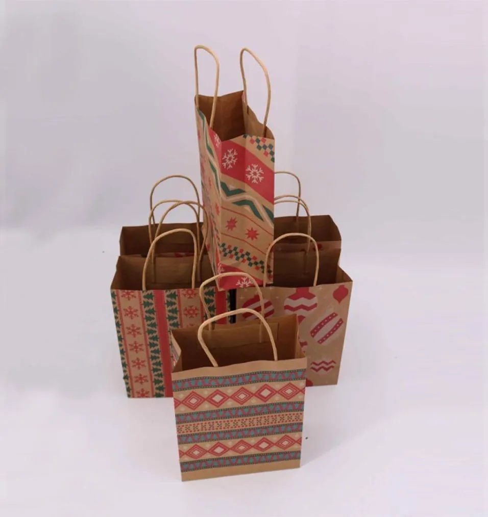 Świąteczne torby na prezent z drukowaną torbą Kraft Paper dla dzieci Party Favors Bags Box Box Dekoracja domowa na świąteczne ciasto torba cukierkowa D1911401