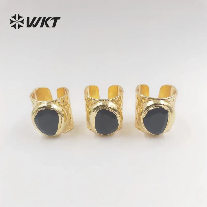 حلقات الكتلة WT-R321 WKT Multicolor Stone Round Ring Ring مع Dip Golden Dip القابلة للتعديل للسيدات المأدبة المجوهرات الأنيقة