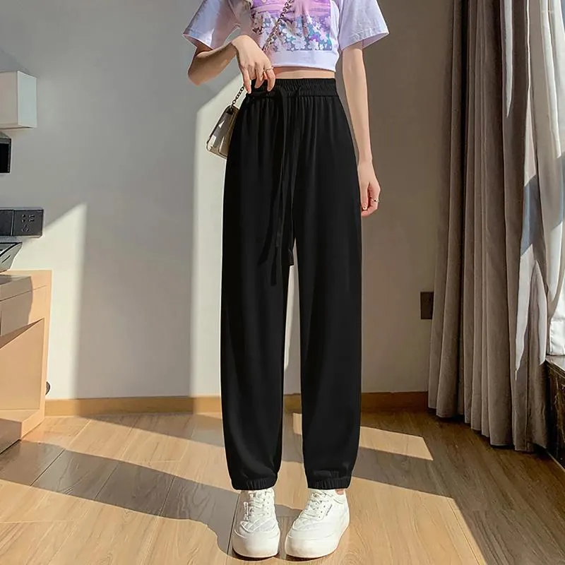 Women's Pants Women Spring Summer Ice Silk Harem 2024 High Waist Loose Straight Casual Pant Female Outdoor Solid Trousers