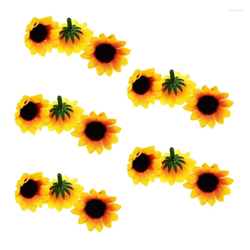 Fleurs décoratives 500 PCS Artificiel Sunflower Little Daisy Gerbera Flower Heads for Wedding Party Decor (YellowCoffee)