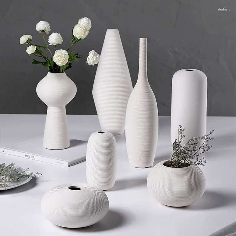 Vases White Ceramic Vase Decoration Modern Minimalist Living Room Dried Flower Inserters Creative Table Coffee Home