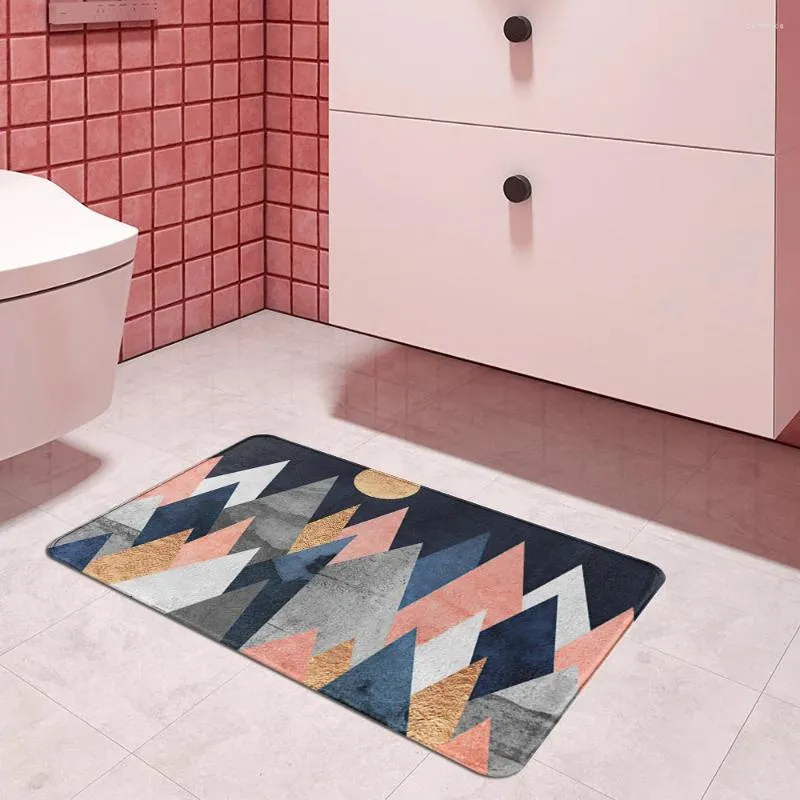 Bath Mats The Triangle Geometric Marble Kitchen Entrance Door Mat Coral Velvet Carpet Doormat Colorful Indoor Floor Anti-Slip Rug