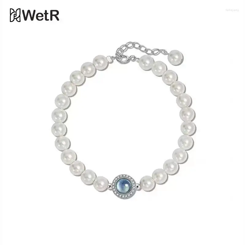 Bangle Elegant Retro Imitation Pearl Rhinestone Bracelet Luxury Temperament Delicate Chain Niche Design Blue Crystal