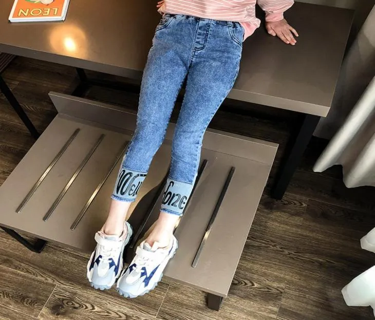 Cuhk Children039s Skinny Jeans Gri Mavi Renkli Kız Elastik Bel Denim Pantolon Pamuk Karışımı Çocuklar Kot İnce Kovboy Sıradan PA6638527