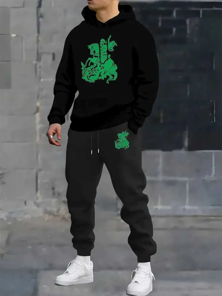 Set De Pantalones De Trote De Sudadera Con Capucha Estampados Para