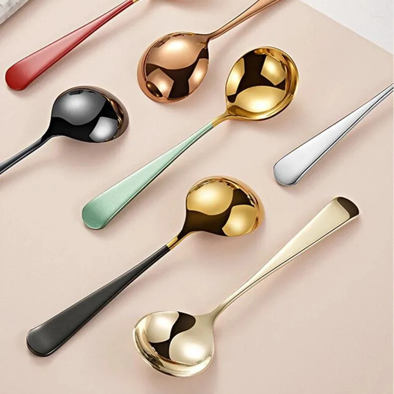 Spoons 304 Plating Stainless Steel Multi-purpose Soup Spoon Sauce Long Handle Creative Deep Bottom Dessert Coffee Scoop