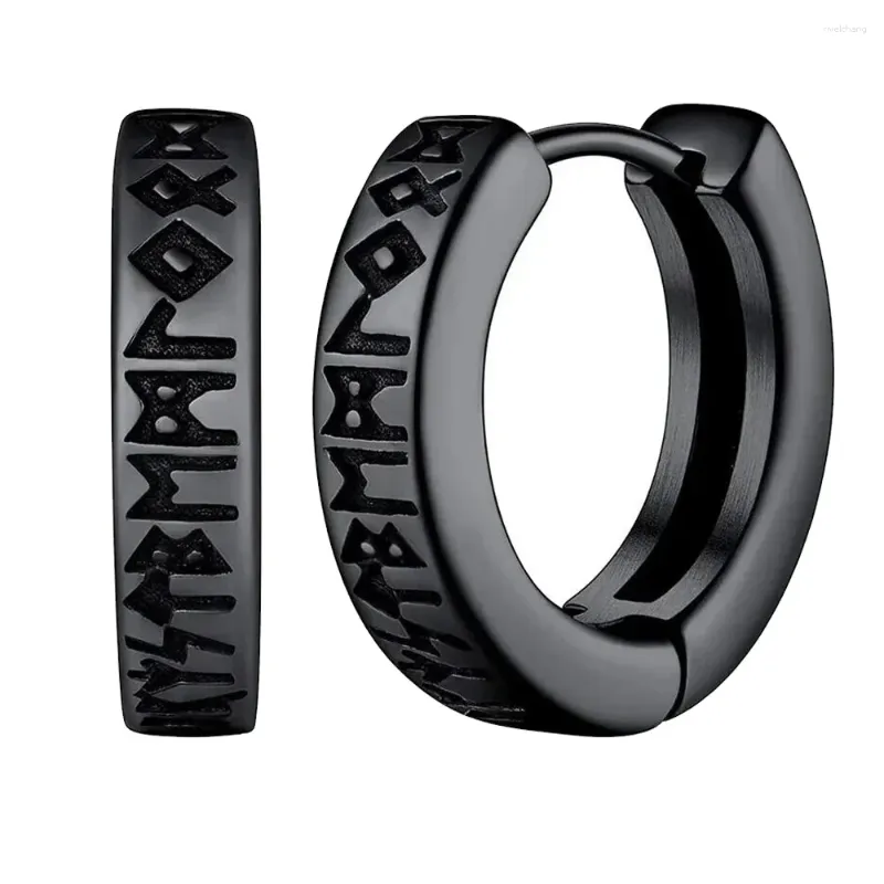 Hoopörhängen 1Pair Rostfritt stål Norsk Viking Rune för män Kvinna unisex 12 mm Huggie religiösa örhängen smycken