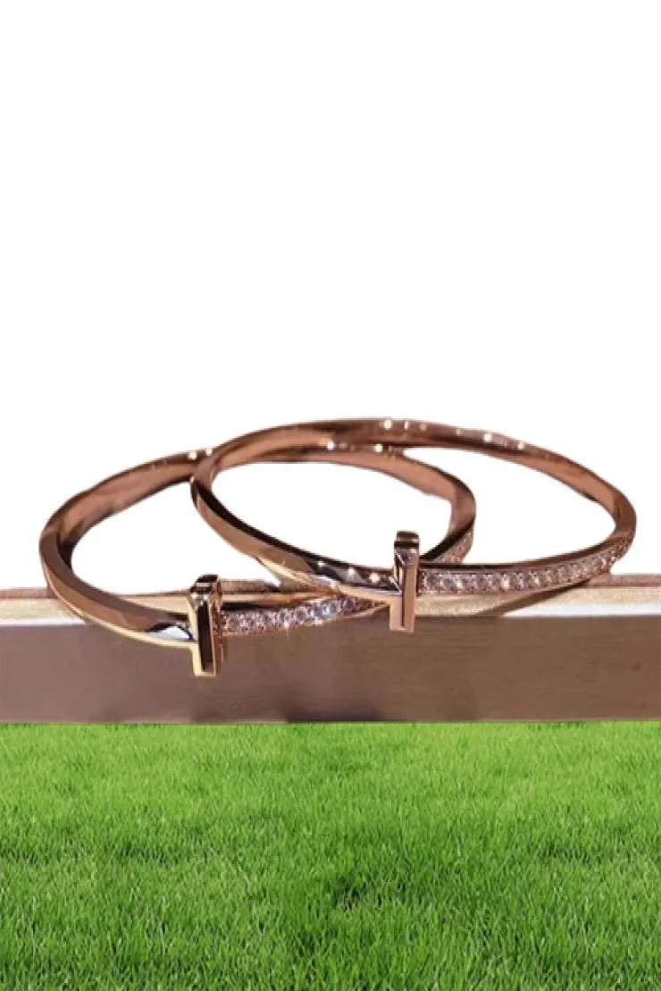 Bracelet Bracelet Version étroite T1 Semi Diamond Streng Silver Series Ring Plated 18K Gold Light Luxury Simple Rose7725679