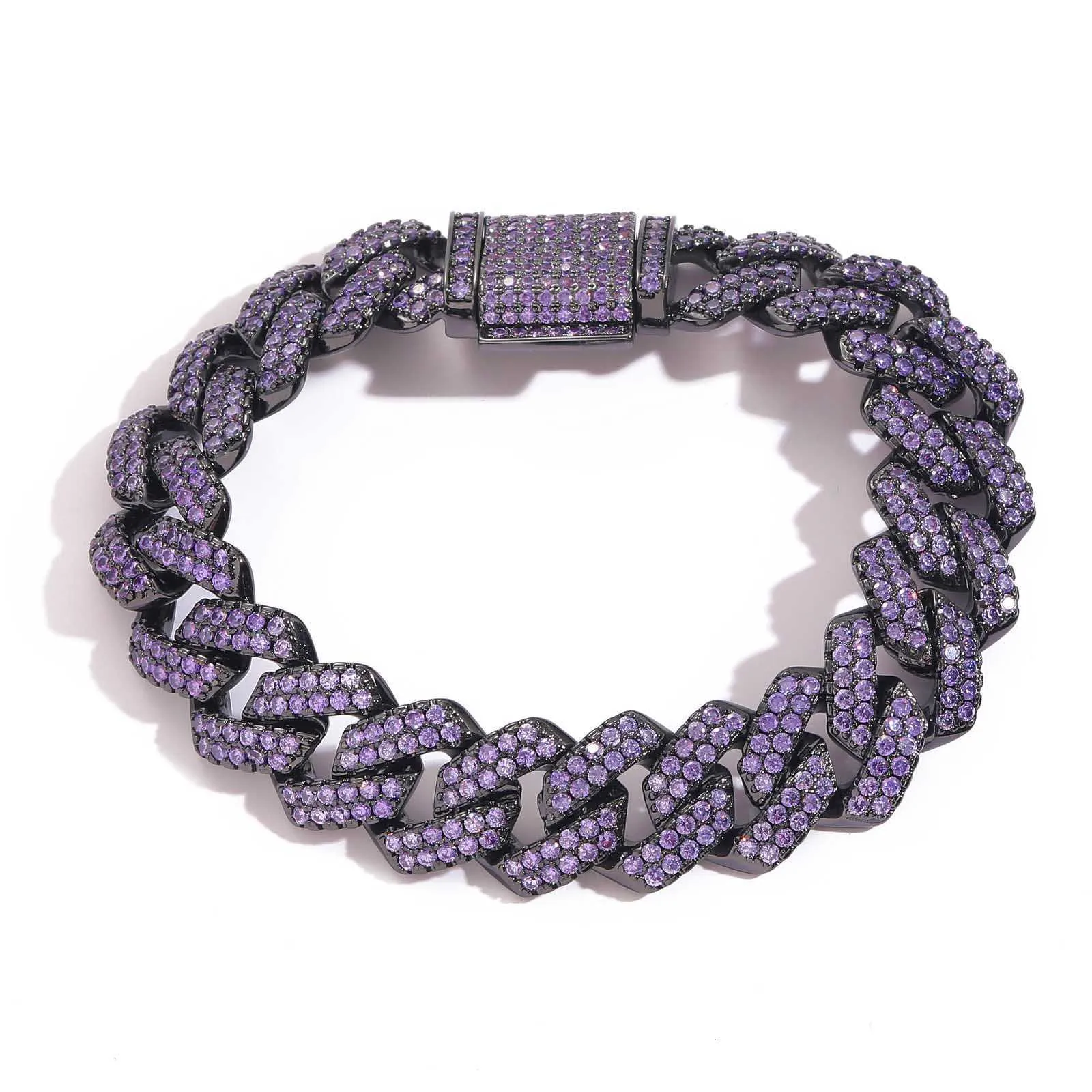 Bracelete Hip Hop Purple Diamond 15mm Diamante Chain S925 Incluste Diamond Hip Hop Bar Chain Chain