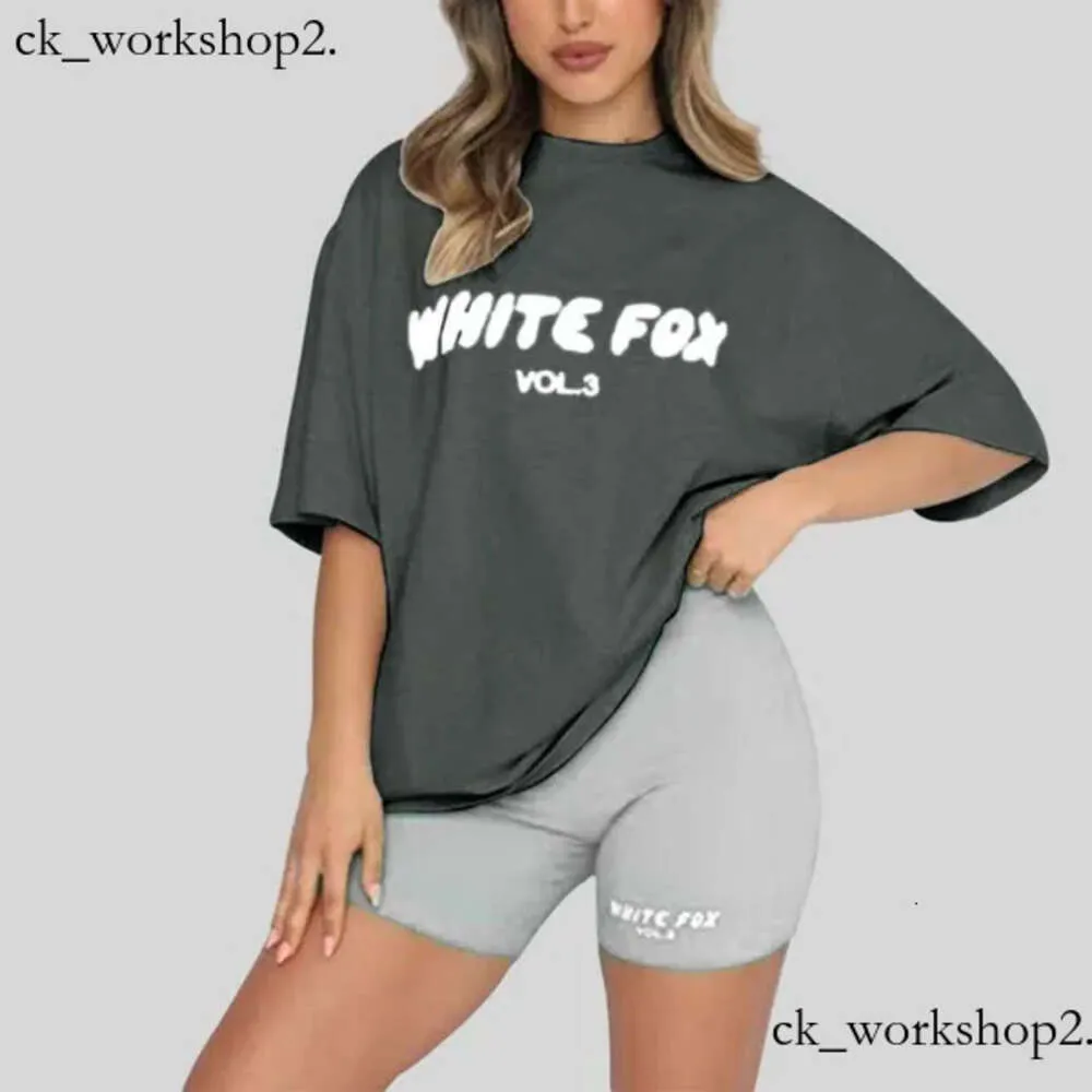 White Foxx Shirt Designer de camiseta Cores sólidas de mangas curtas femininas para esportes e lazer Tops de algodão alfabeto ioga estampada Sports Sports Sleeves 729