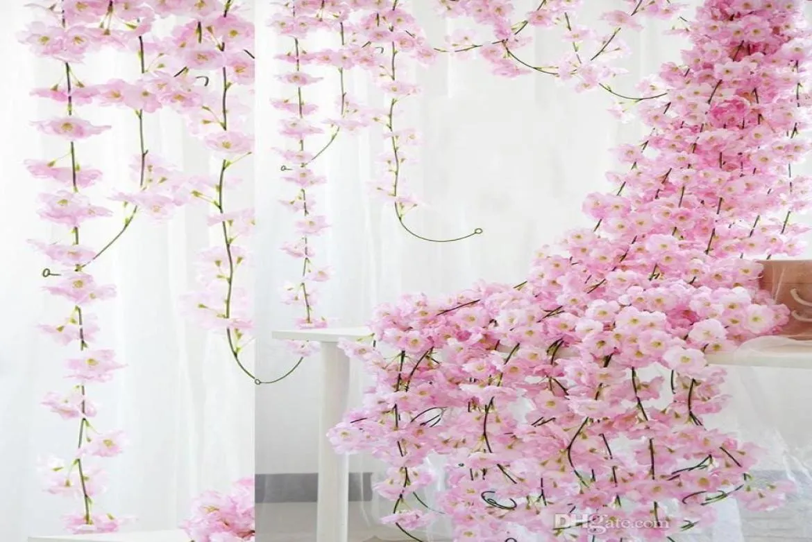 70quot 18m Blossom de cerise artificielle pending vigne fleurs de soie guirlande de fausses plantes feuilles pour décoration de mariage à la maison 100pcslot décris8181922