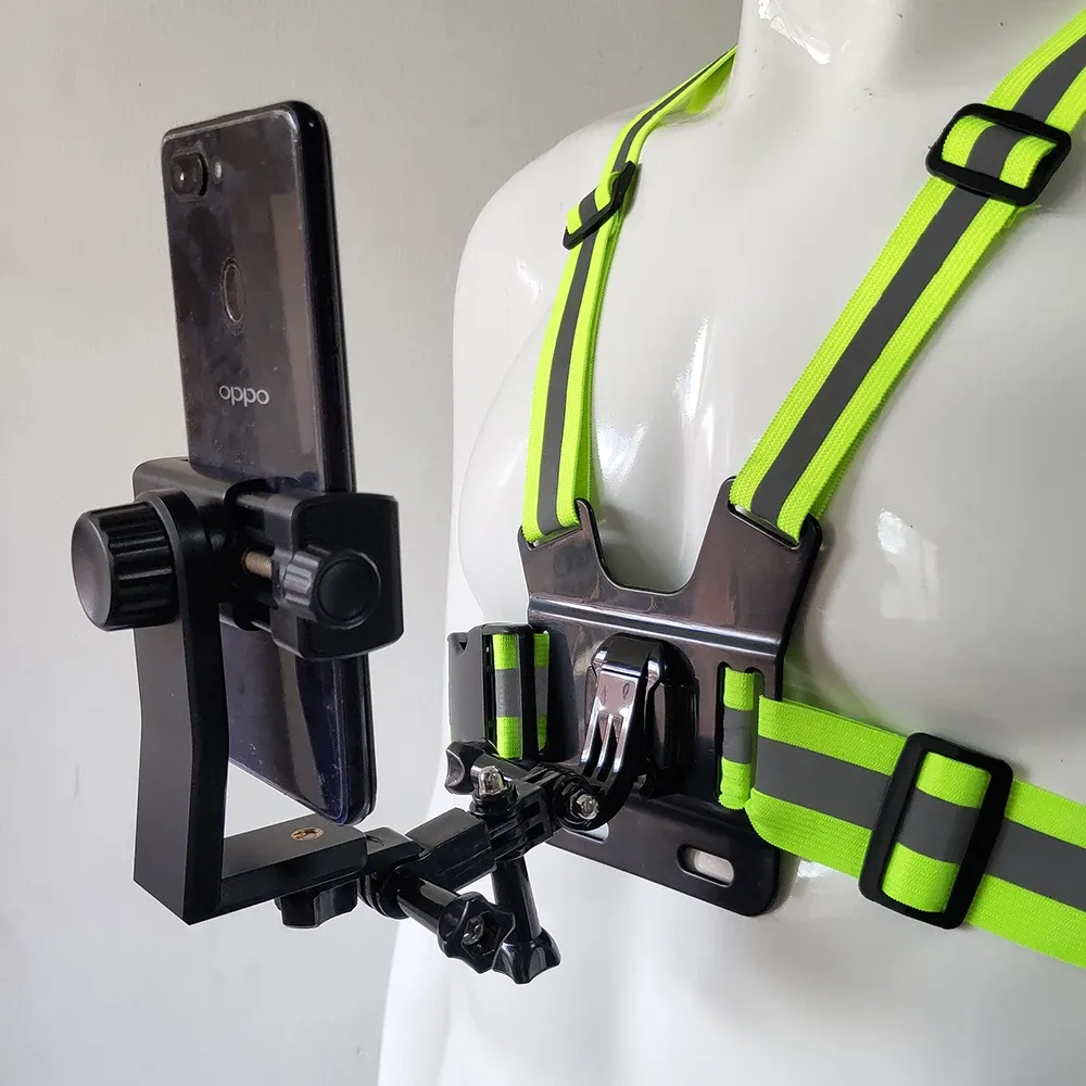 Porta della clip per telefono regolabile con clip con cinghia del torace riflettente GoPro per iPhone Samsung Huawei Xiaomi Smartphone per sport all'aperto