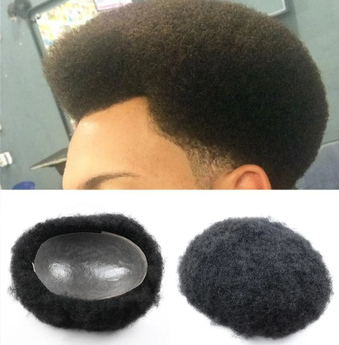 Afro Human Hair Toupee for Black Mens Curly Toupee Transparante Skin Man Weave Balking Mens Custom Hair Vervanging 8x10inch9190323