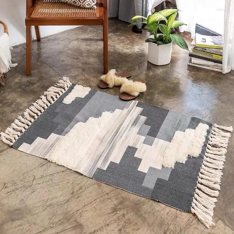 Dywany retro bohemian ręcznie tkany bawełniany dywan dywaniczny dywan mała geometryczna mata salon sypialnia wystrój domu