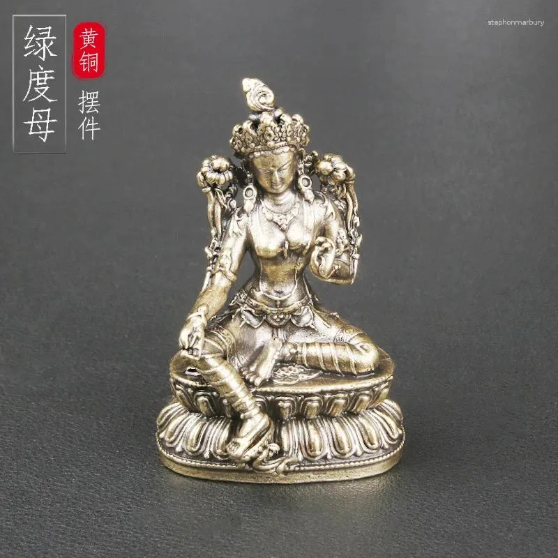 ネックレスイヤリングセットブラスチベット仏像グリーンタラデスクトップ装飾宗教礼拝彫像クラフトウェンワンコレクション