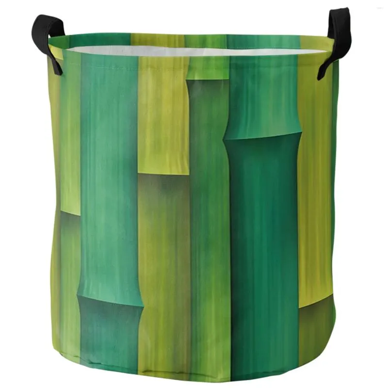 ランドリーバッグ竹の緑の植物折りたたみ式バスケット大容量障害