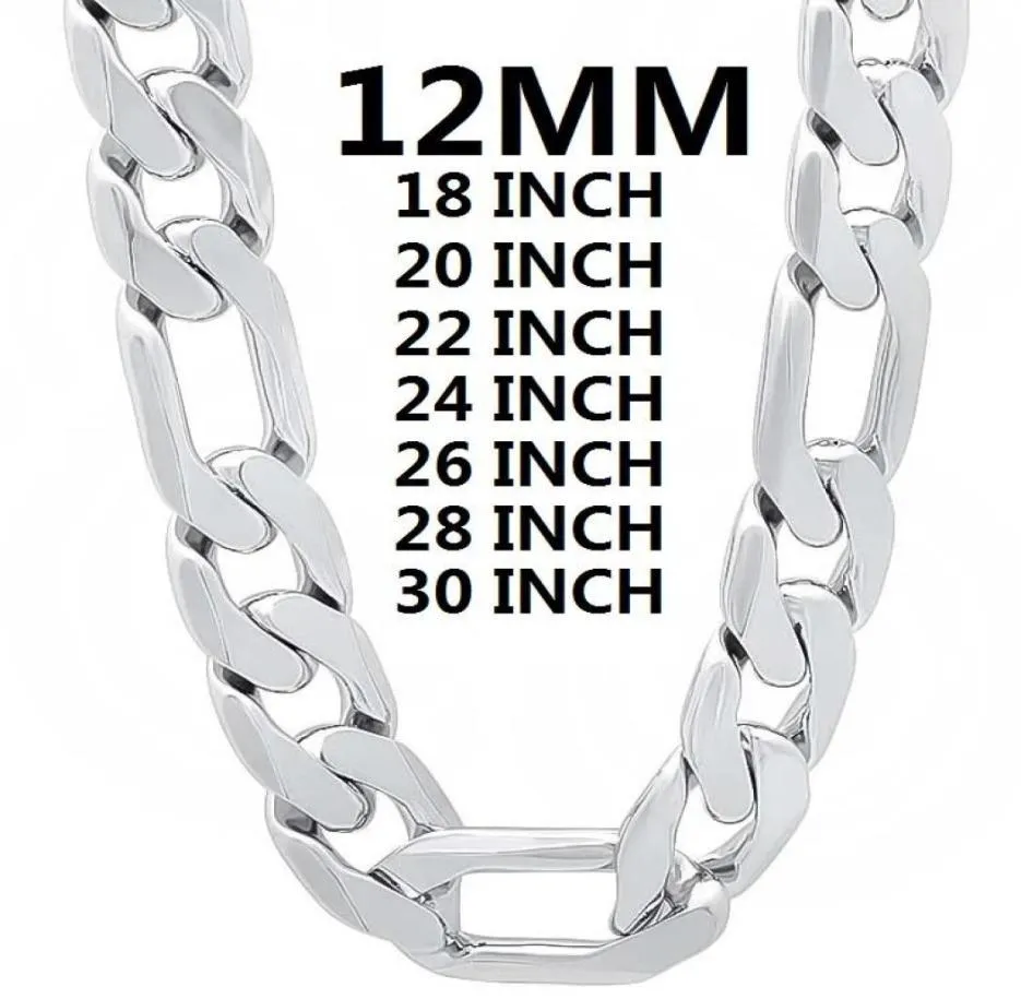 Chains Solid 925 Sterling Silver Necklace For Men Classic 12MM Cuban Chain 1830 Inches Charm High Quality Fashion Jewelry Wedding3279518