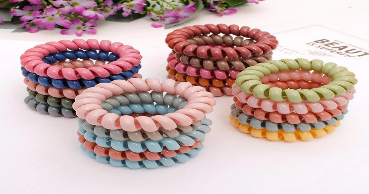 Colourful Telephone Wire Elastic Hair Bands Plastic Spring Gum For HairTies No Crease Coil Hair Tie Donut Ponytail Hair Accessorie9507302