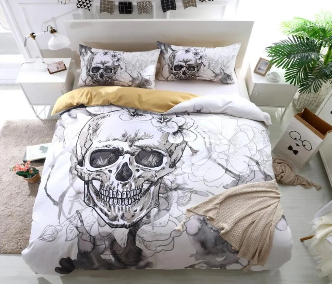 3d Flowers Skull Duvet Cover With Pillowcases Sugar Skull Bedding Set Au Queen King Size Flower Soft Bed Covers5910240