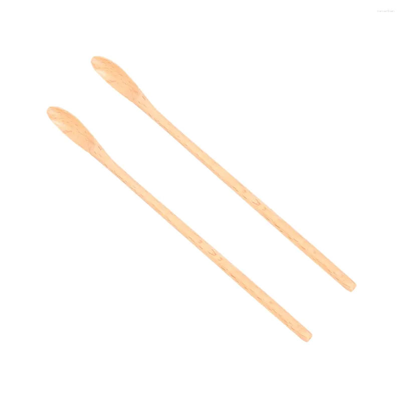 Spoons 2 PCS Long Handle Mixing Wooden Stirring Coffee Japanese Korean Style Bubble Tea Honey