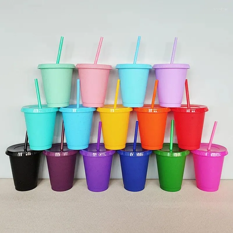 Mugs Flash Powder Water Bottles For Girl With Straw Reusable Hard Plastic Tumbler Lid Coffee Cup Drinkware Christmas Gift