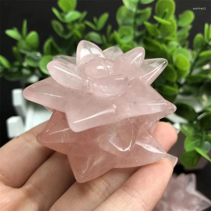 Figurines décoratives 4cm Gemles naturelles Quartz Rose Fleur Fleur Guérison Reiki Stone Pink Home Decoration Christmas Present1pcs