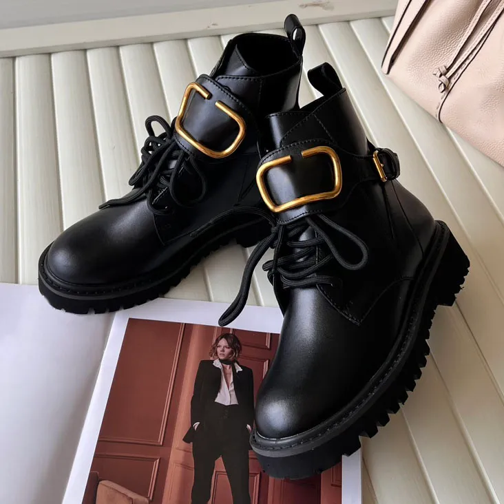 Luxury Genuine Leather Designer Winter Ankle Ladies Black Ankle