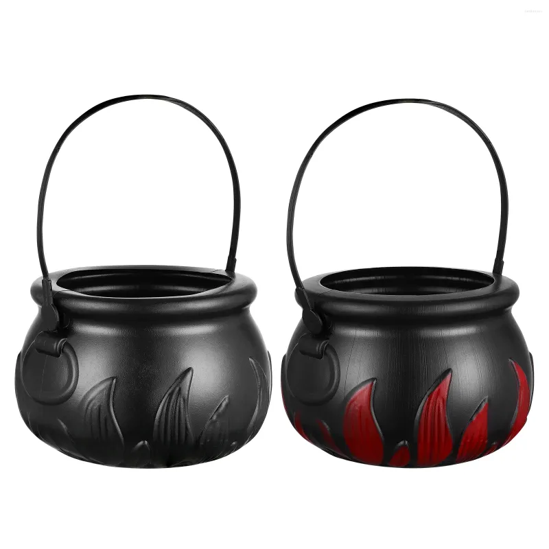 Płyty 2PCS Candy Ketle z Lid Halloween Black Holder Witch Cauldron