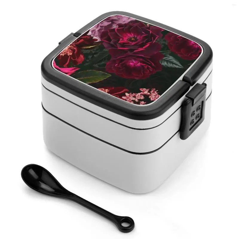 Dinware Antieke middernacht botanische bloem rozentuin Bento Box Lunch Thermal Container 2 Layer Healthy Nature Blossom