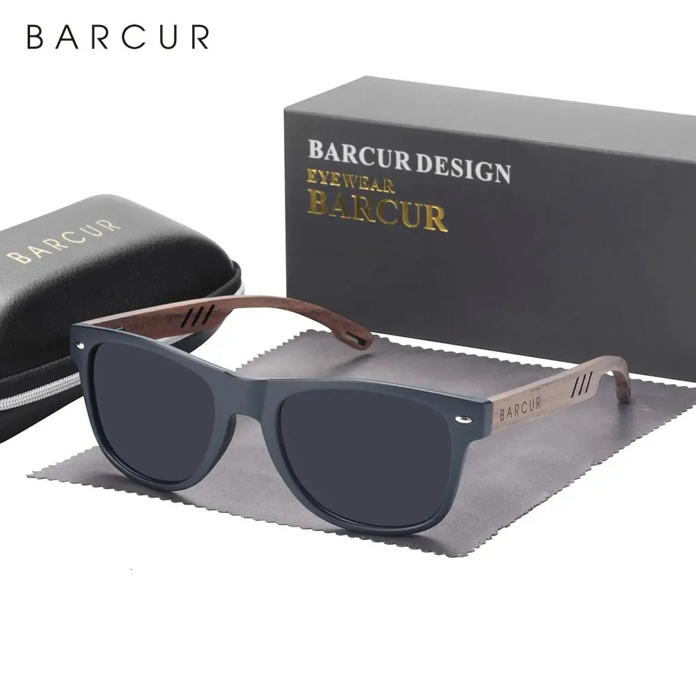 Barcur Design Wood Sun Sunshes Man Nature Natural Walnut Sunglasses Femmes Femmes Polarising Verres UV Protection Eyewear 240409