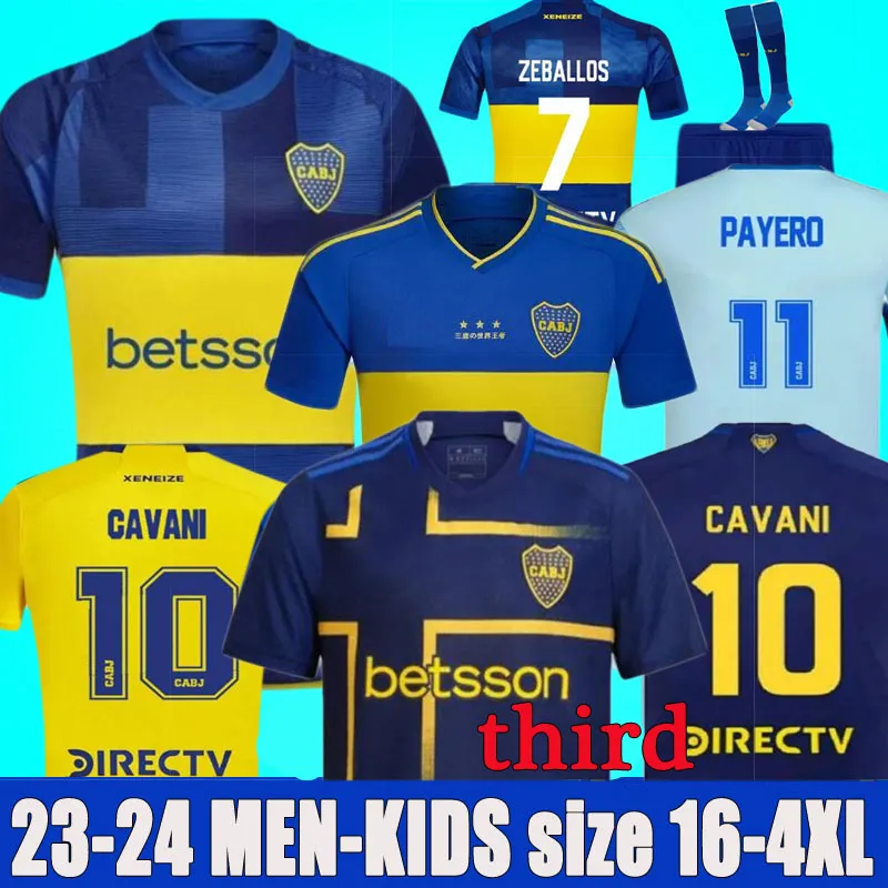 23 24 BOCA Juniors Terceira Jerseys de futebol Cavani 2023 2024 Camisas de futebol masculino Kit Kit Janson Villa Fernandez Benedetto Zeballos Blondel BARCO TAMANHO XXXL 4XL