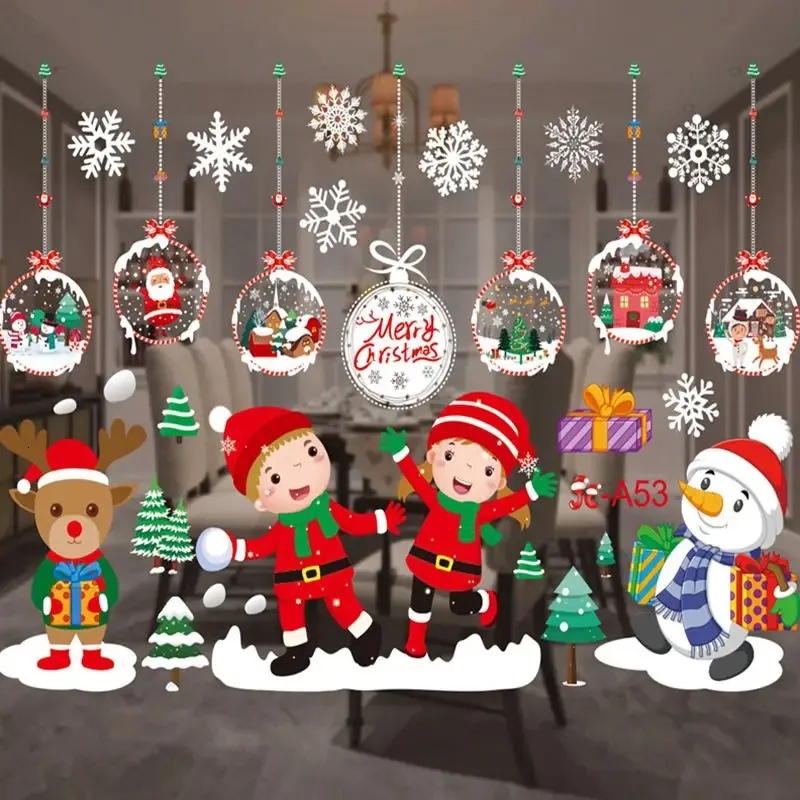 Autocollants de fenêtre de Noël Joyeux Noël Décorations pour la maison 2023 Christmas Mur Sticker Kids Room Year Decoration 2024 240408