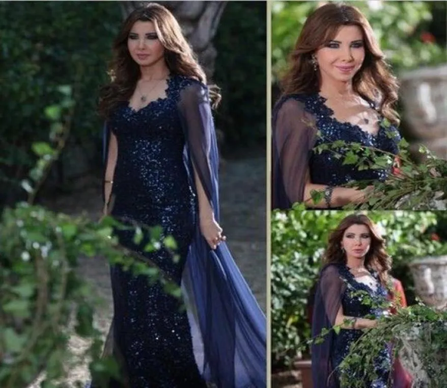 Robe de soirée Rami Kadi Rami Kadi pour Dubaï Arabe Saudi Arabie Robes de bal Long Navy Blue à paille