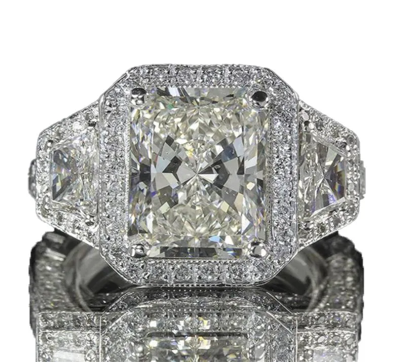 サイズ610ユニークな結婚指輪豪華なジュエリー925スターリングシルバープリンセスカットホワイトトパーズラージCZダイヤモンドジェムストーンエタニティWOM2926933