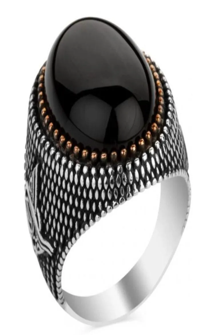 Handgemaakte Turkse sieraden Vintage Obsidian ringen voor mannen Vrouwen oude zilveren kleur zwart zirkoon goud kleur kralen moslim 4101270