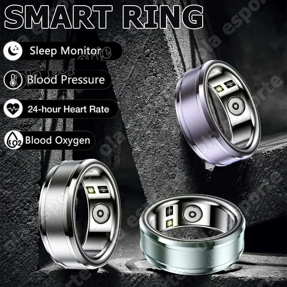 Mode frisk smart ring hjärtfrekvens blod syre termometer fitness tracker smart finger digitala ringar för män kvinnor gåva 240408